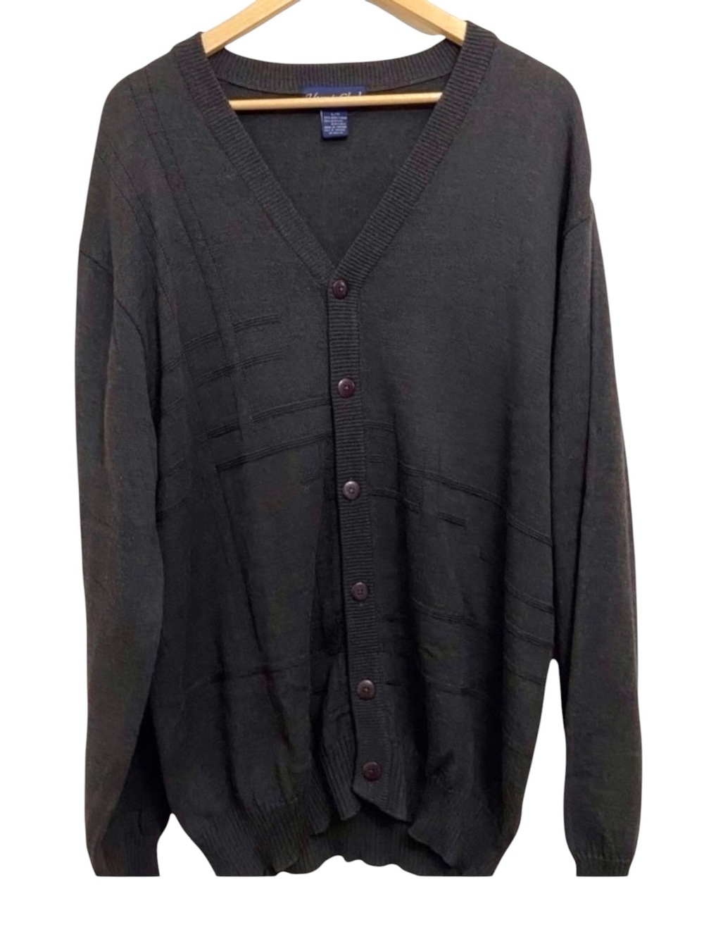 HUNT Club Grandpa 50% wool blend button up cardigan in large grey charcoal